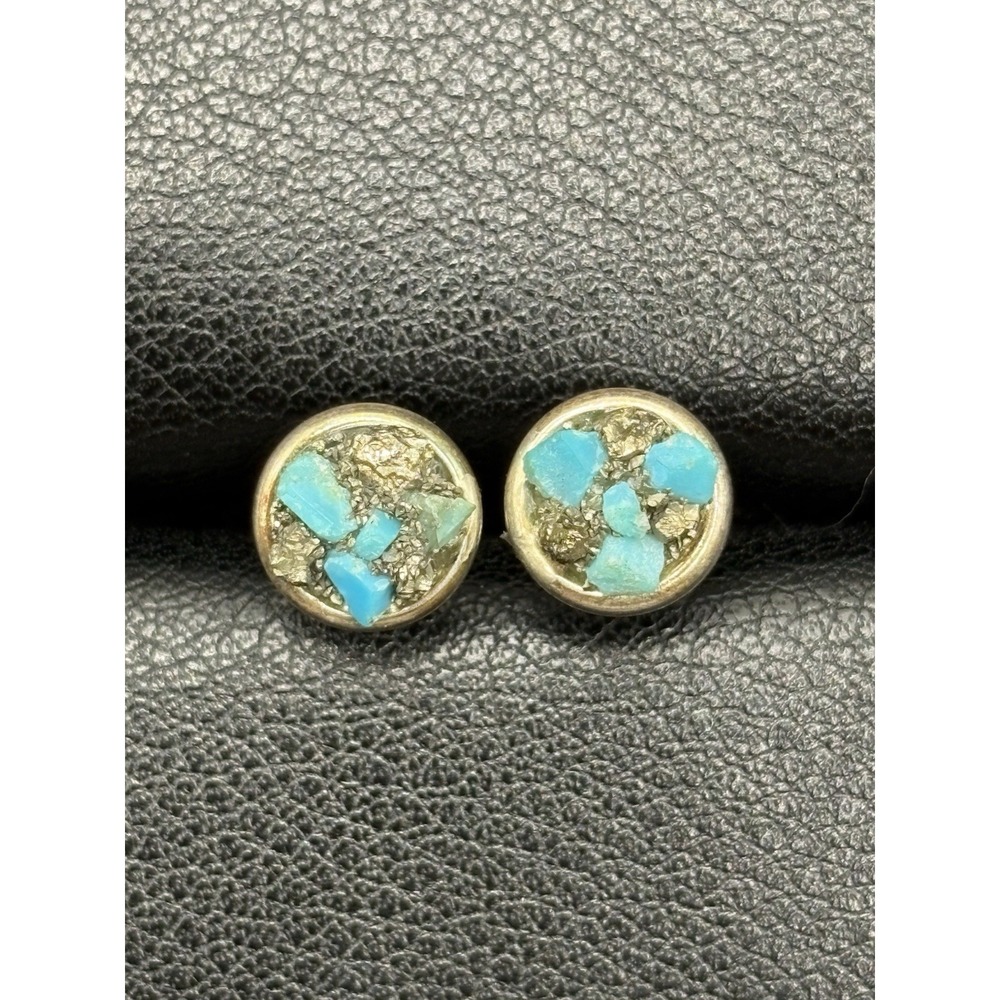 Vintage Sterling Silver Turquoise Stud Earrings 925 F8